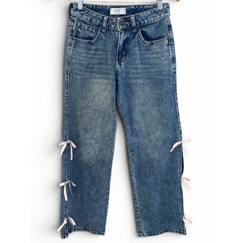Rise Supply Washed Blue Bow Wide Jeans Excellent Condition Size 0
